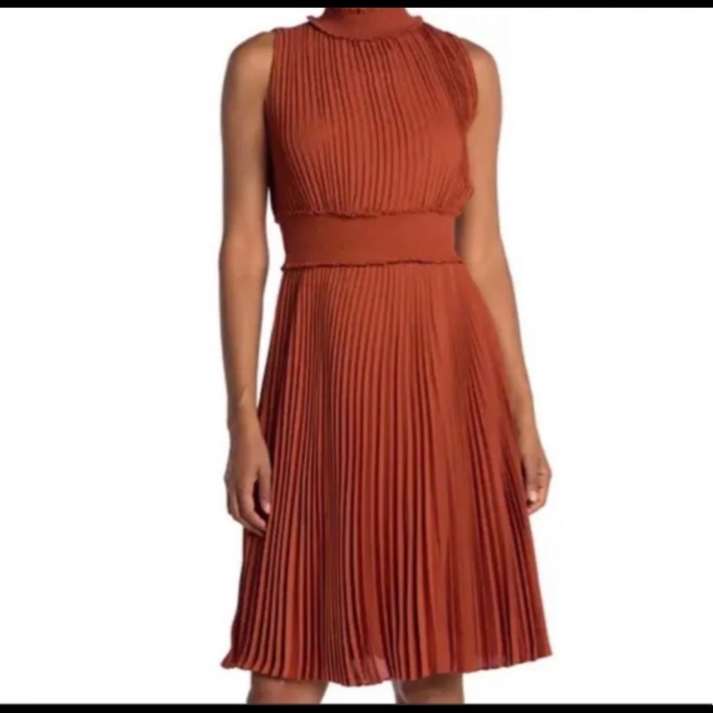 NANETTE LEPORE DRESS Smocked Mock Neck Pleated Fit & Flare Dress - Picture 8 of 8